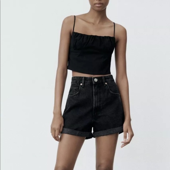 Zara Bermuda Mom Short Black Denim Shorts Sz 0 - Picture 1 of 8